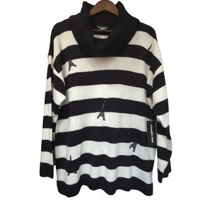 Karl Lagerfeld Paris Womens XL Cowl Neck Striped Eiffel Tower Sequin Sweater NEW